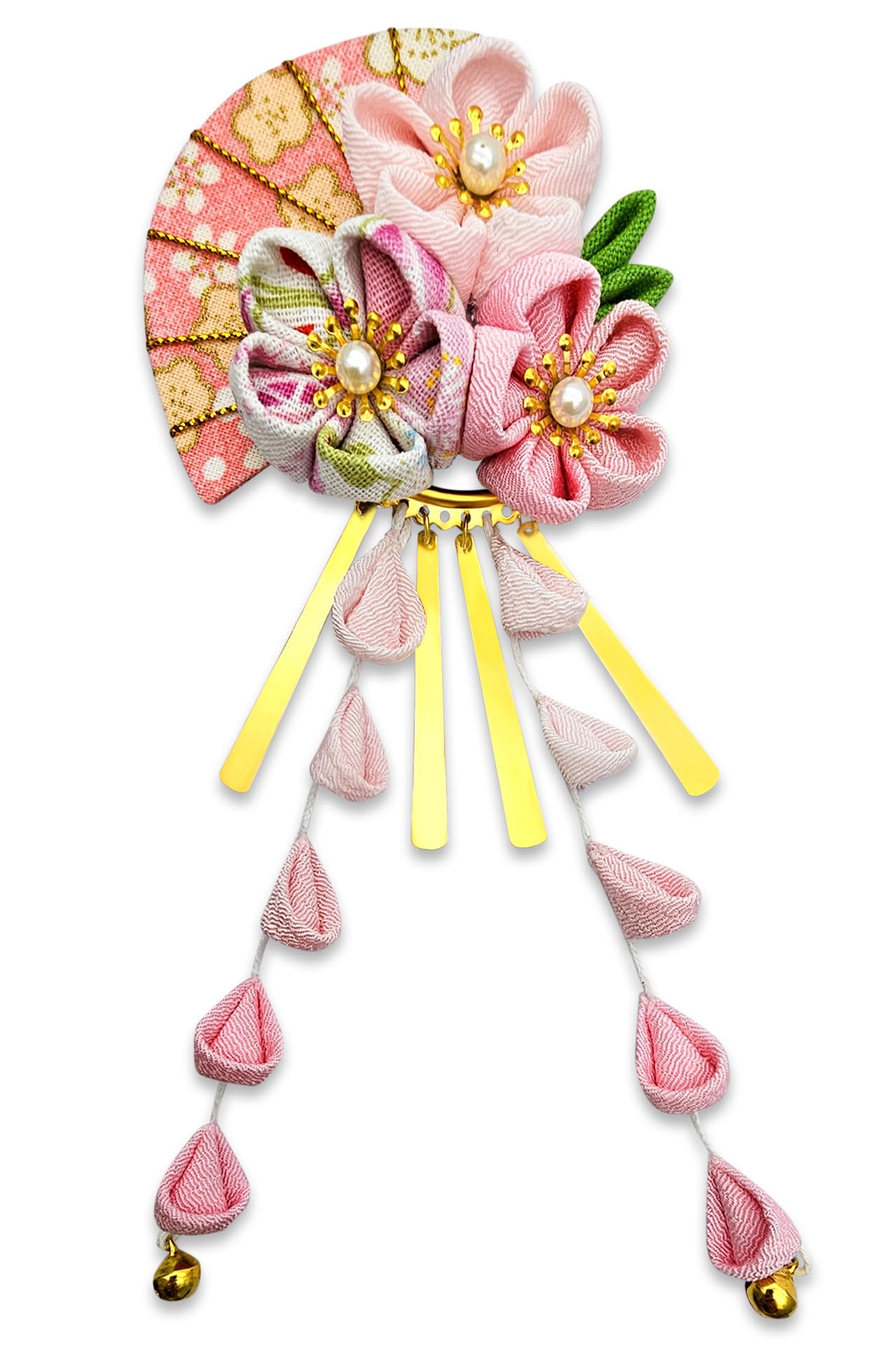CRB Fashion Womens Japanese Kimono Flower Kanzashi Hair Ornament Tie Band Clip (Light Pink)