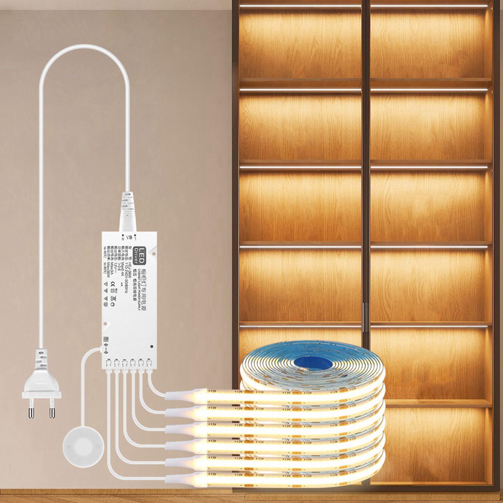 12X Striscia LED COB Dimmerabile con Sensore Tattile Il Mobiletto, Adatta per Camera da Letto, Guardaroba, Cucina Interna, Presa EU