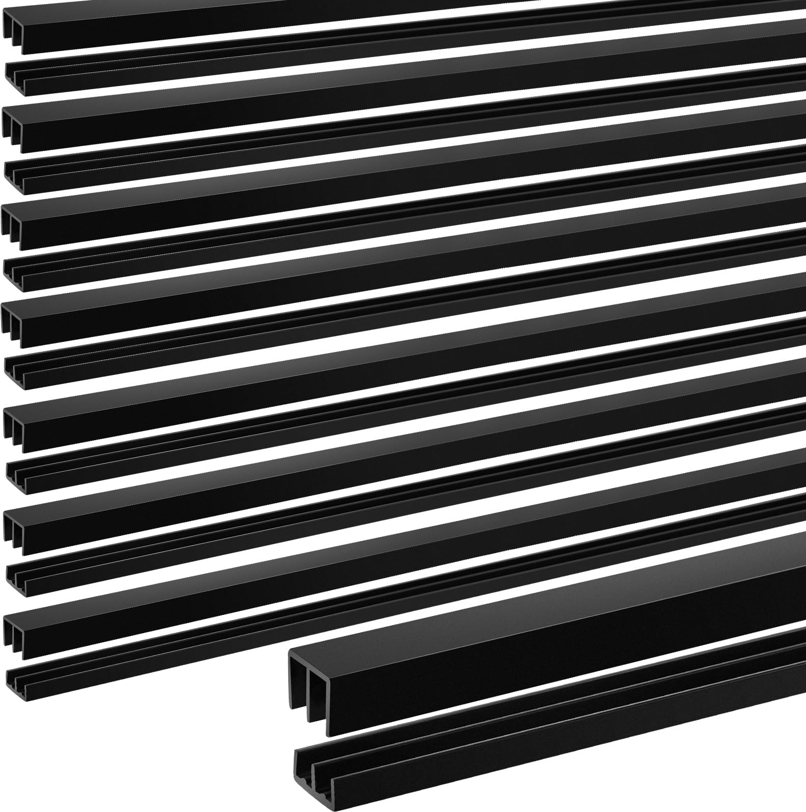 Landical Zestaw 8 plastikowych szyn do drzwi przesuwnych o długości 1,2 m, do paneli o grubości 1,2 m, do drzwi przesuwnych, łatwy szybki montaż, czarne