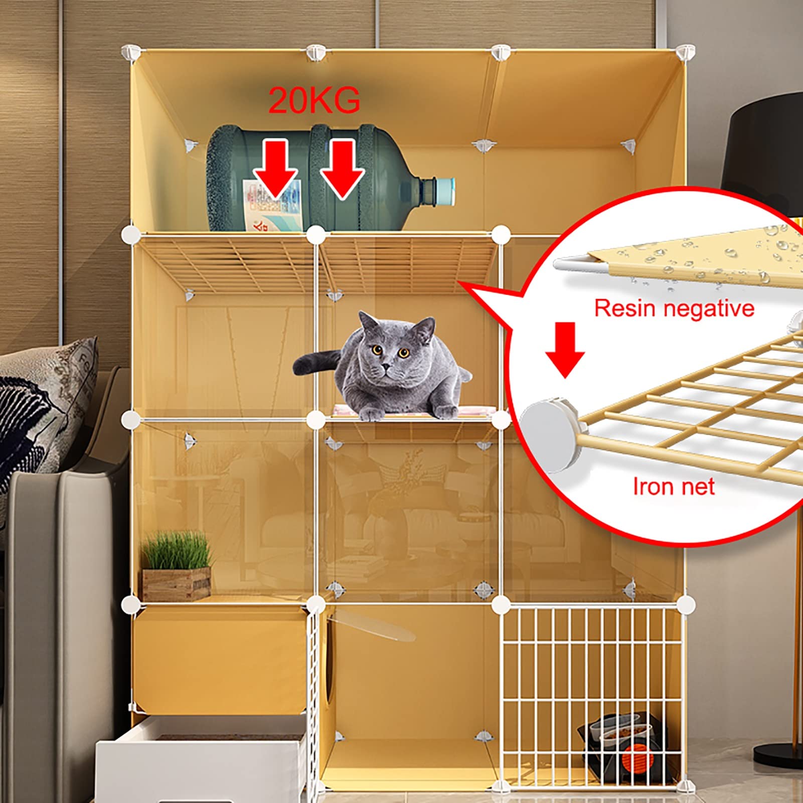 Gabbia per Gatti da Interno, Gabbia Staccabile in Metallo per Piccoli Animali Recinto per Gattini Design Fai da Te per cucce per Gatti con lettiera Facile da Pulire - Ampio Luogo di Esercizi