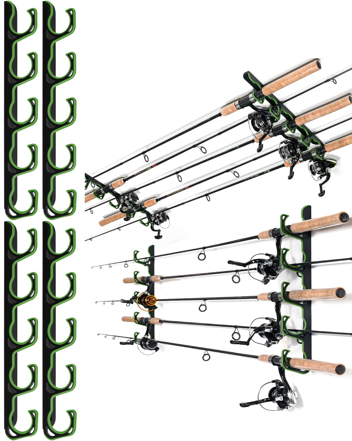 Ghosthorn Fishing Rod Holders for Garage Fishing Pole Holders Ceiling or Wall Mounted Rod Rack Garage Storage Organizer Fishing Gear Equipment for Men Women (Green, 2 Packs)