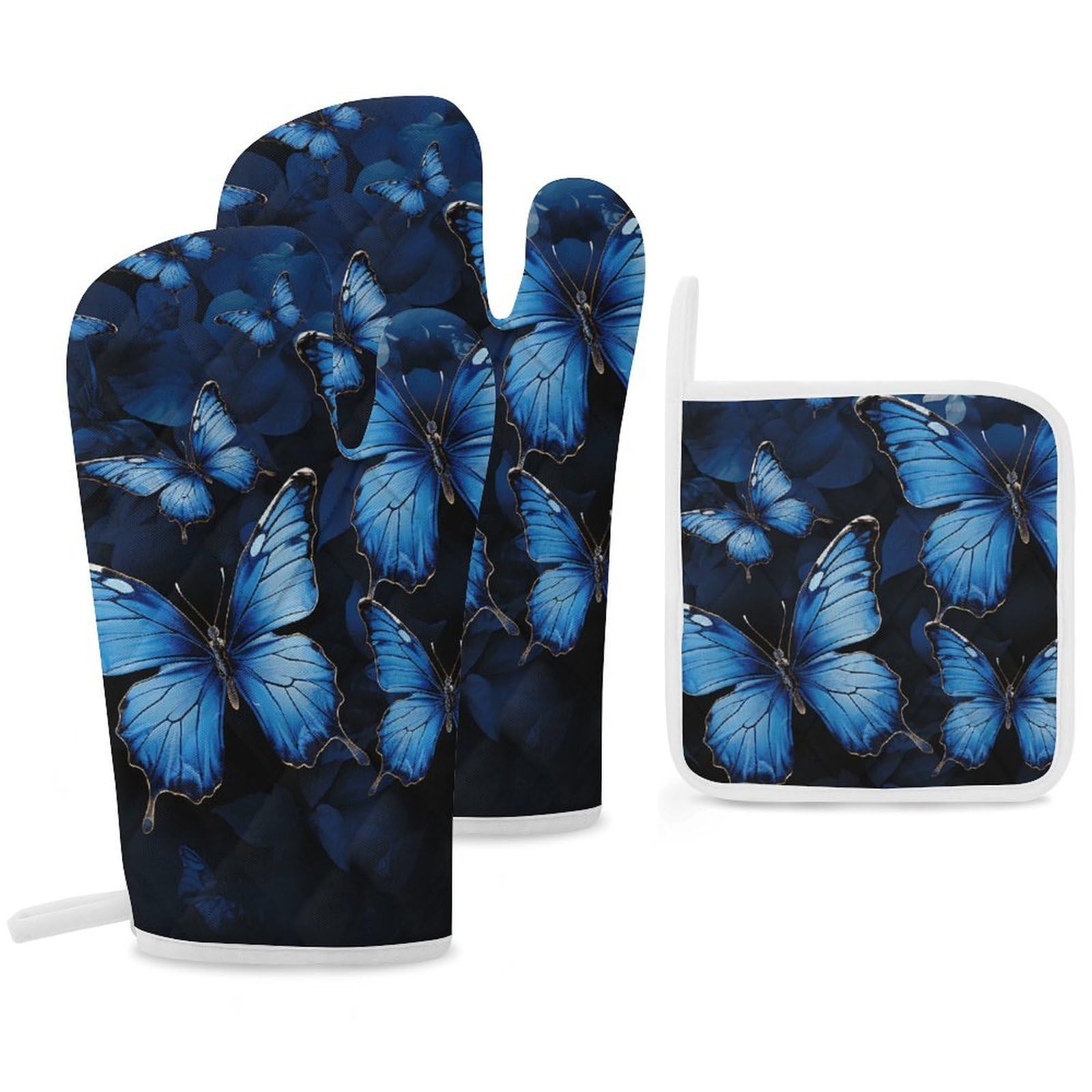 Cadeau pour femme amateur de cuisine : kit gants et maniques bleu