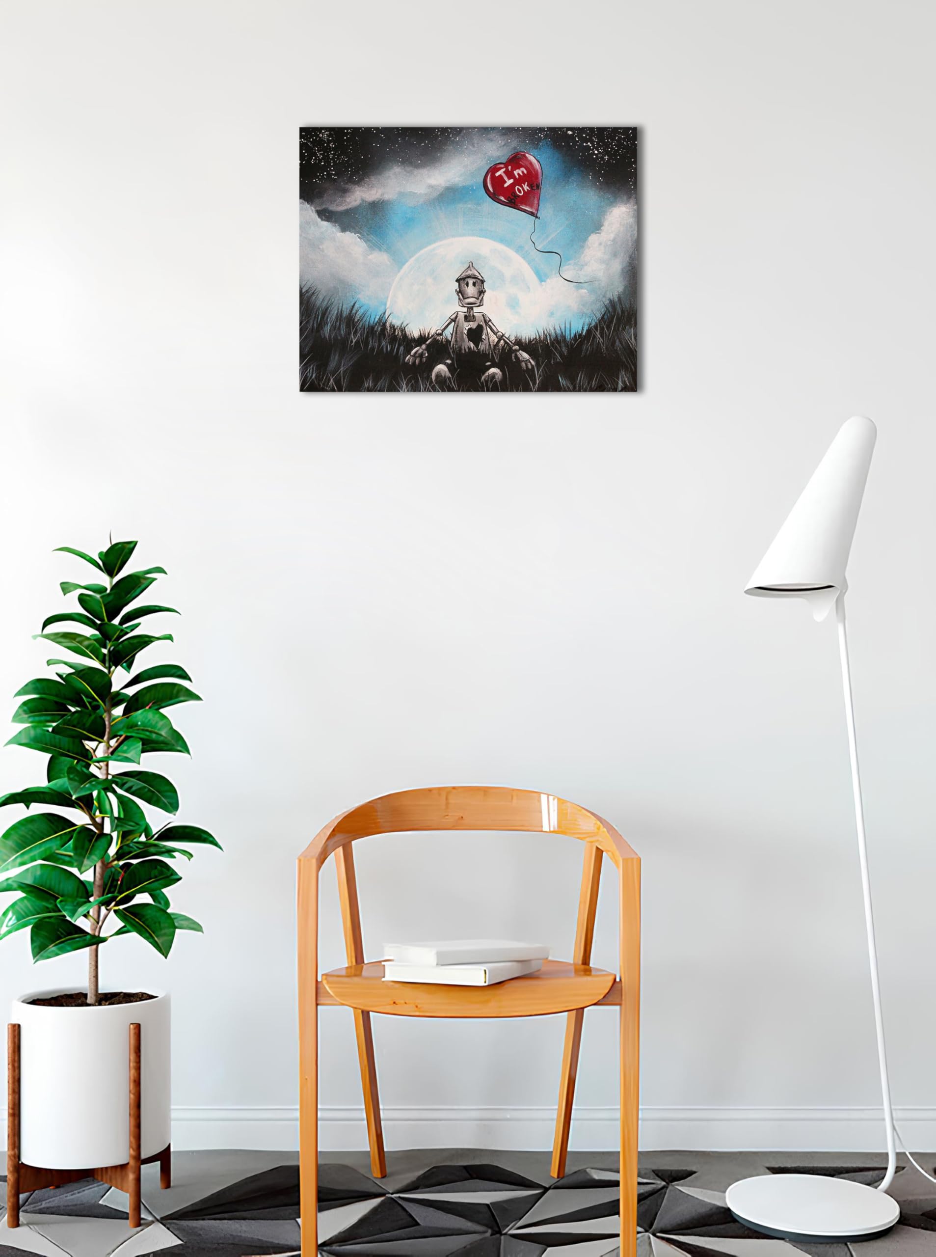 BUY ART FOR LESS Offiziell lizenziertes Tin Man I'm Br'OK'en Original-Kunstwerk von Ed Capeau auf Leinwand, 45,7 x 61 cm, Holzrahmen, fertig zum Aufhängen