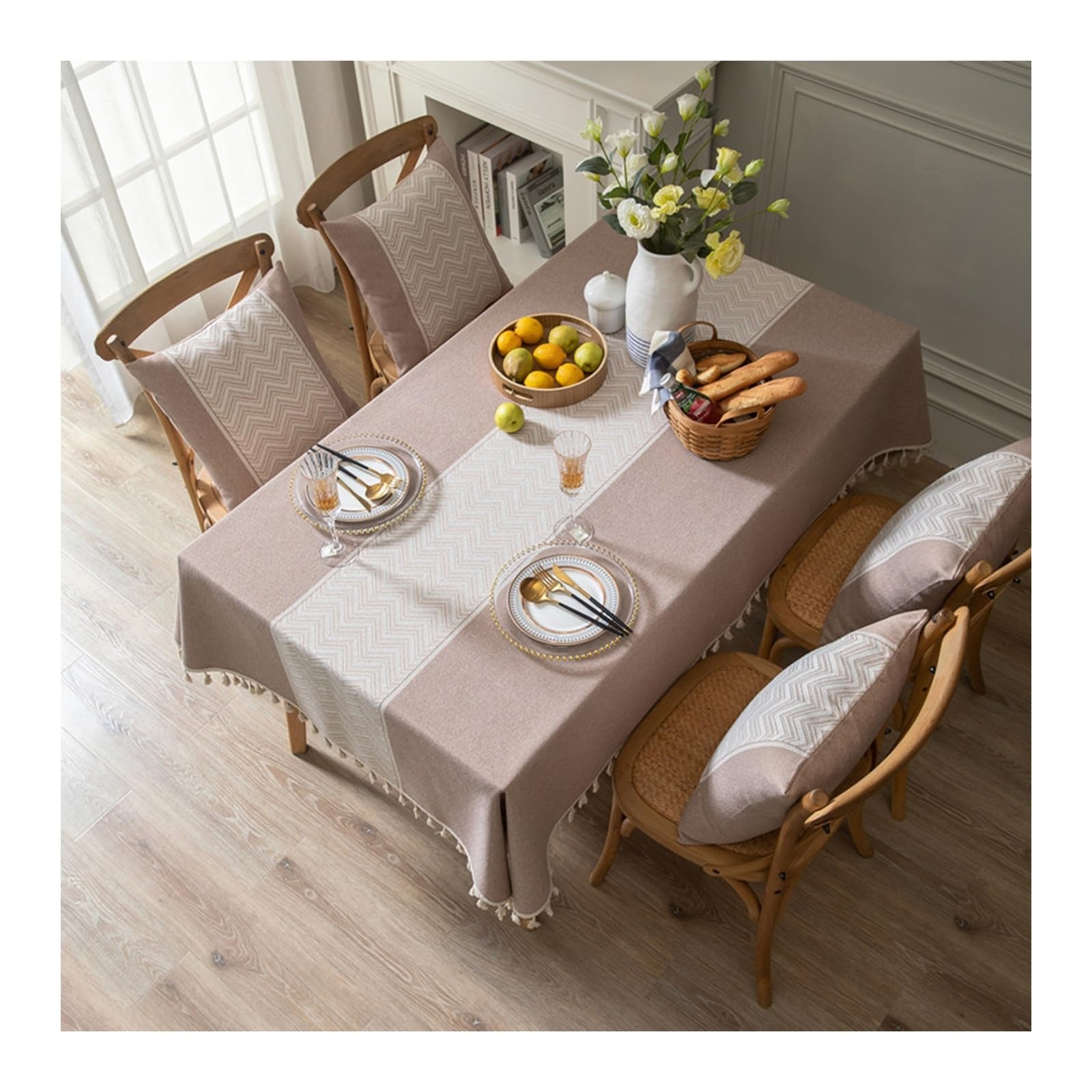 Nappe de table rectangulaire jacquard vagues kaki KnSam 140x160