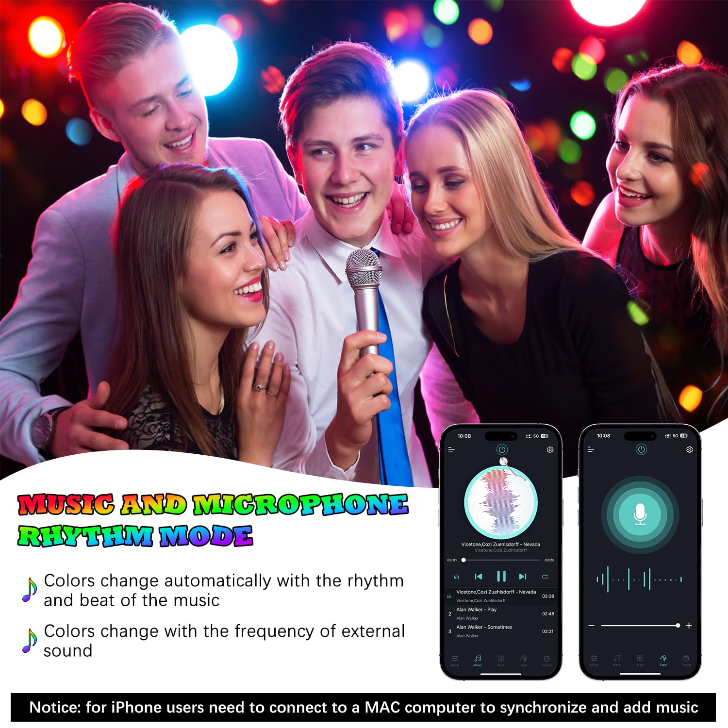 VAYALT 2 faretti LED RGB da 48 W RGB da parete con controllo APP Bluetooth e barra LED dimmerabile, IP66, impermeabili, per DJ discoteca, giardino, Halloween (bianco caldo + luce fredda)
