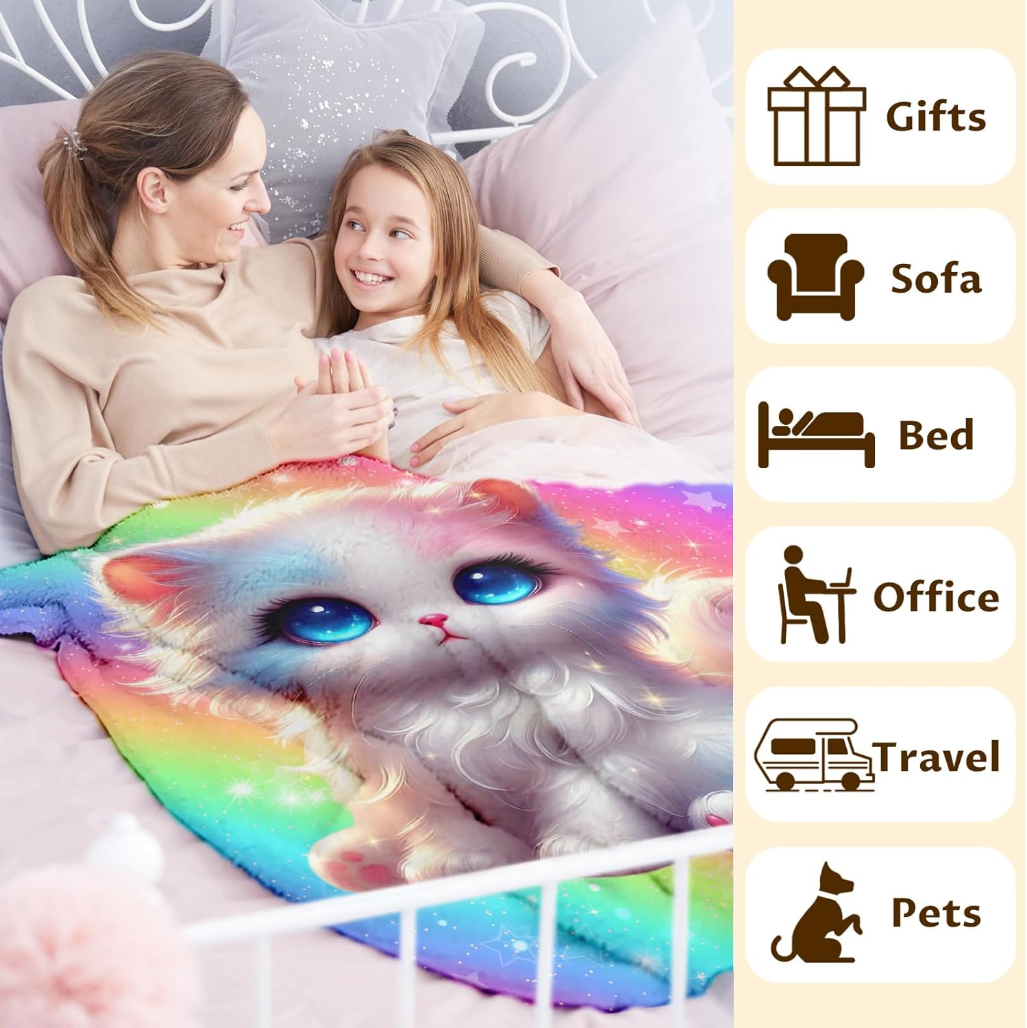 Cat Blankets for Girls 6-8, 40x50 Inches Small Soft Fuzzy Cat Themed Pattern Prints Blanket Cute Throws for Travel Camp Office All Seasons - Image 6