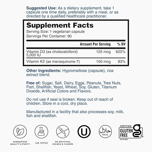 Miniatura 5 de Nature's Lab Vitamina D3 Plus - Contiene vitaminas D3 y K2 (MK7) para apoyo inmunológico, huesos saludables y salud cardiovascular* - Sin gluten,