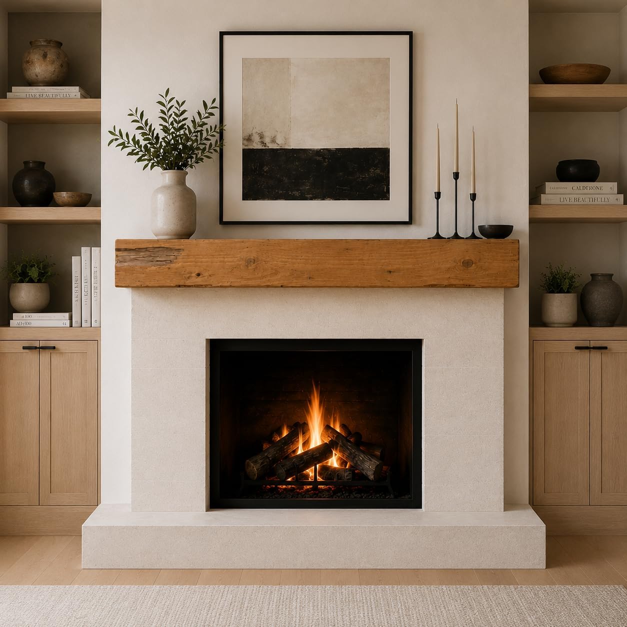 Urbandi Fireplace Mantel, Distressed, Rustic, Floating Shelf, Modern, Real Wood. (60Lx6Hx8D, Brown)