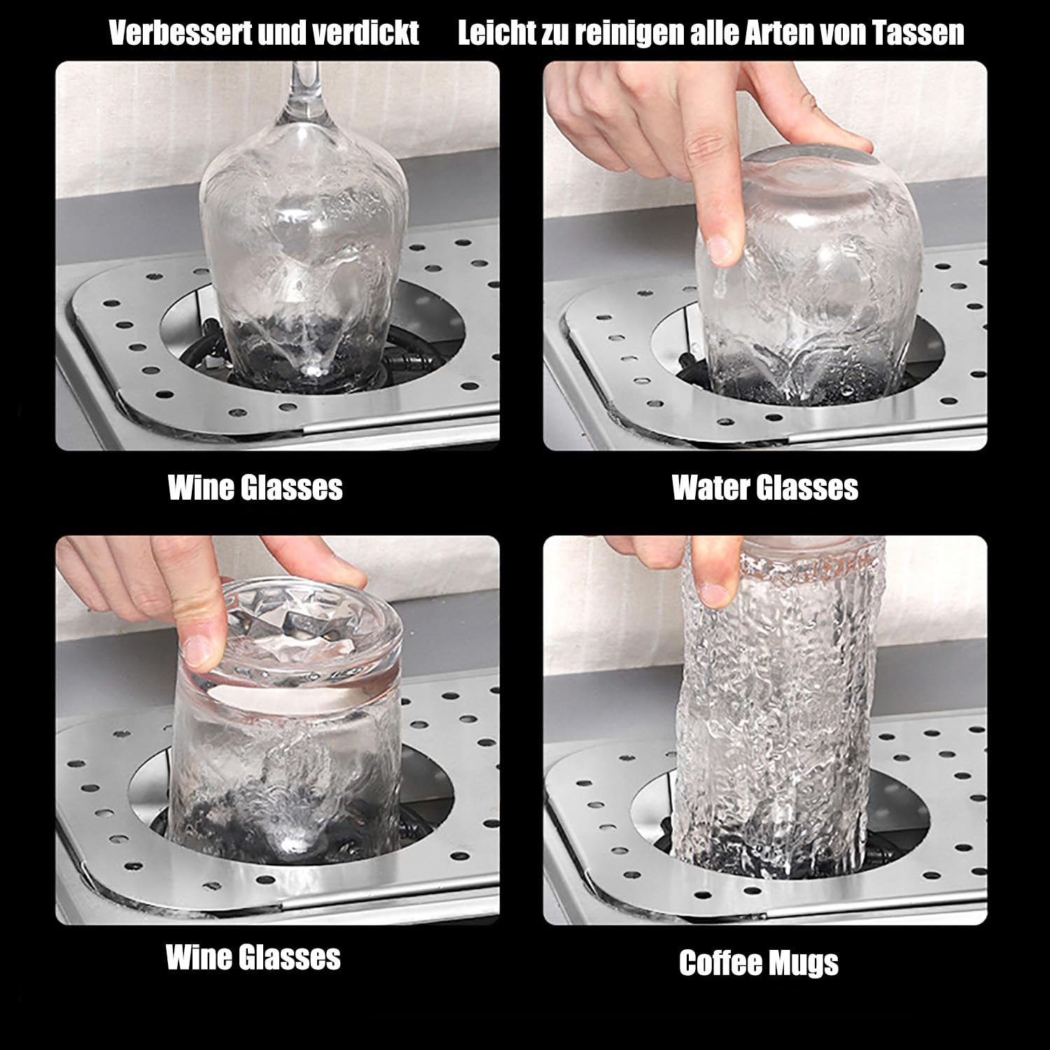 Lavavasos Automático,Lavadora de Acero Inoxidable,con Desagüe y Bandeja de Goteo,para Cocina,Bar,Cafetería y Hogar