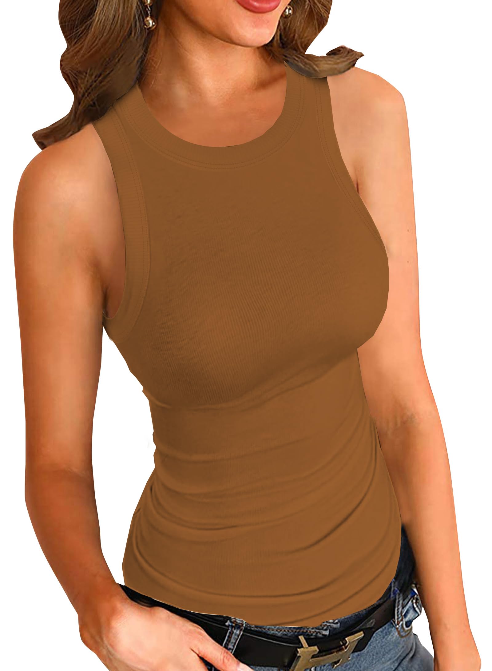 LOLONG Womens Tank Tops Summer Sleeveless Racerback Casual Basic Ribbed Knit Shirts