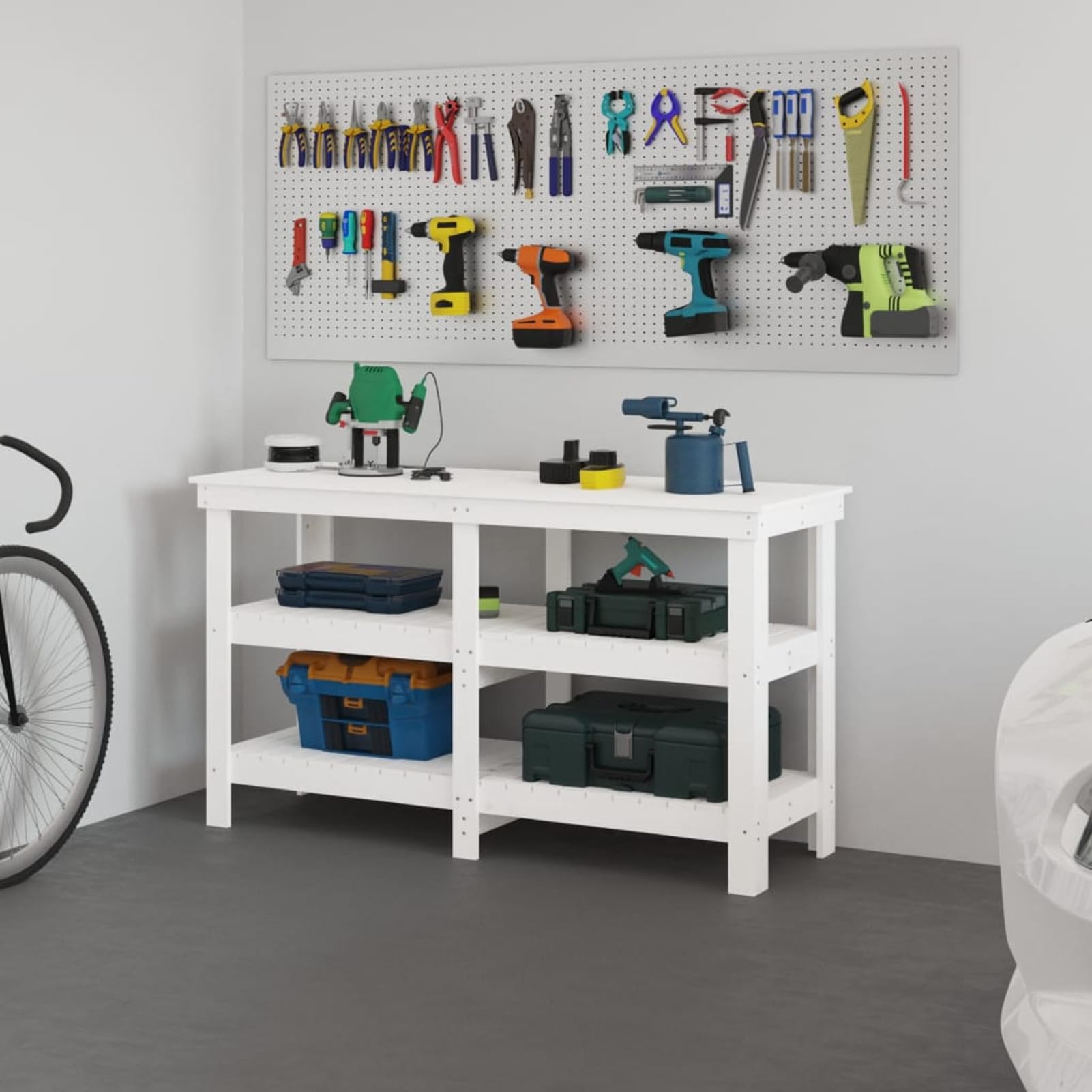 Banco da Lavoro Bianco 142,5x50x80 cm in Legno Massello di Pino,Banco da Lavoro,Banco da Lavoro Officina/Cucina,Armadi per Utensili-823650