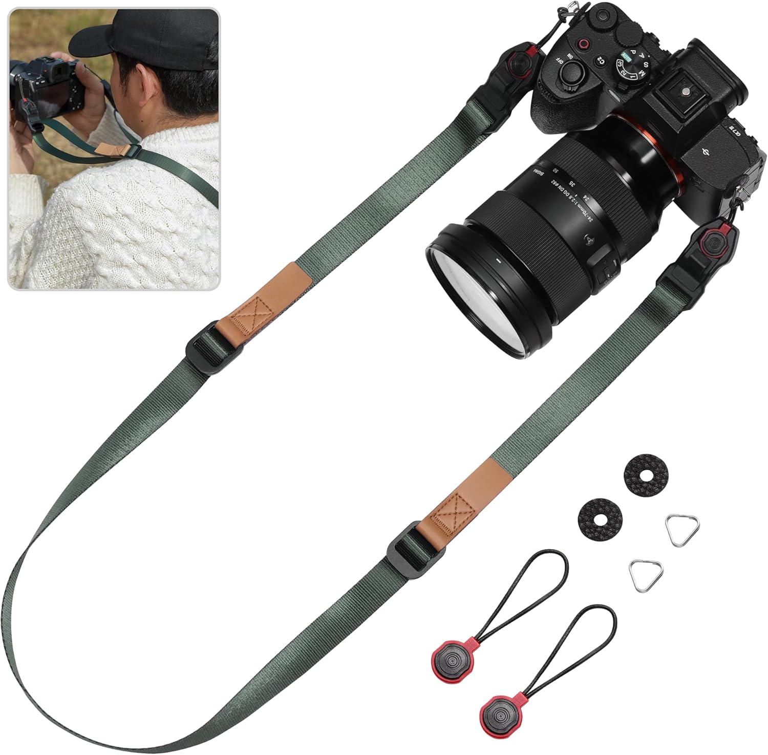Camera Strap Compatible for Peak Design Quick Release - Adjustable Length 198 lbs Load Capacity Quick Installation Durable 0.78 Inch Wide for DSLR Mirrorless & Travel Photography(Green)