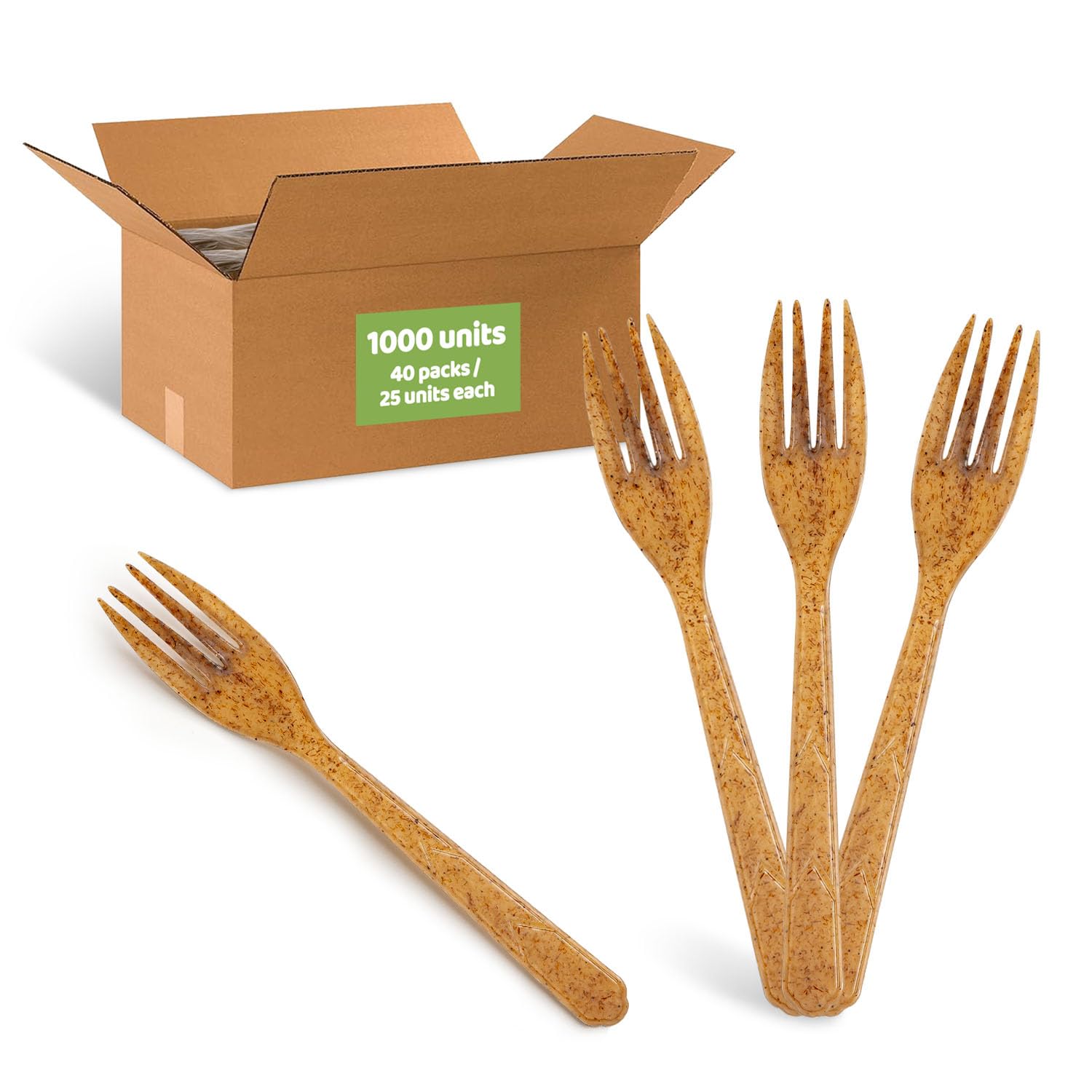 Vegetable Fiber Forks, Master Case 1000 PCS, 6.7” Long, Biodegradable, Heavy-Duty and Splinter Free, Eco-Friendly Forks, Perfect Sustainable Cutlery for All Types of Occasions by EMPACK USA