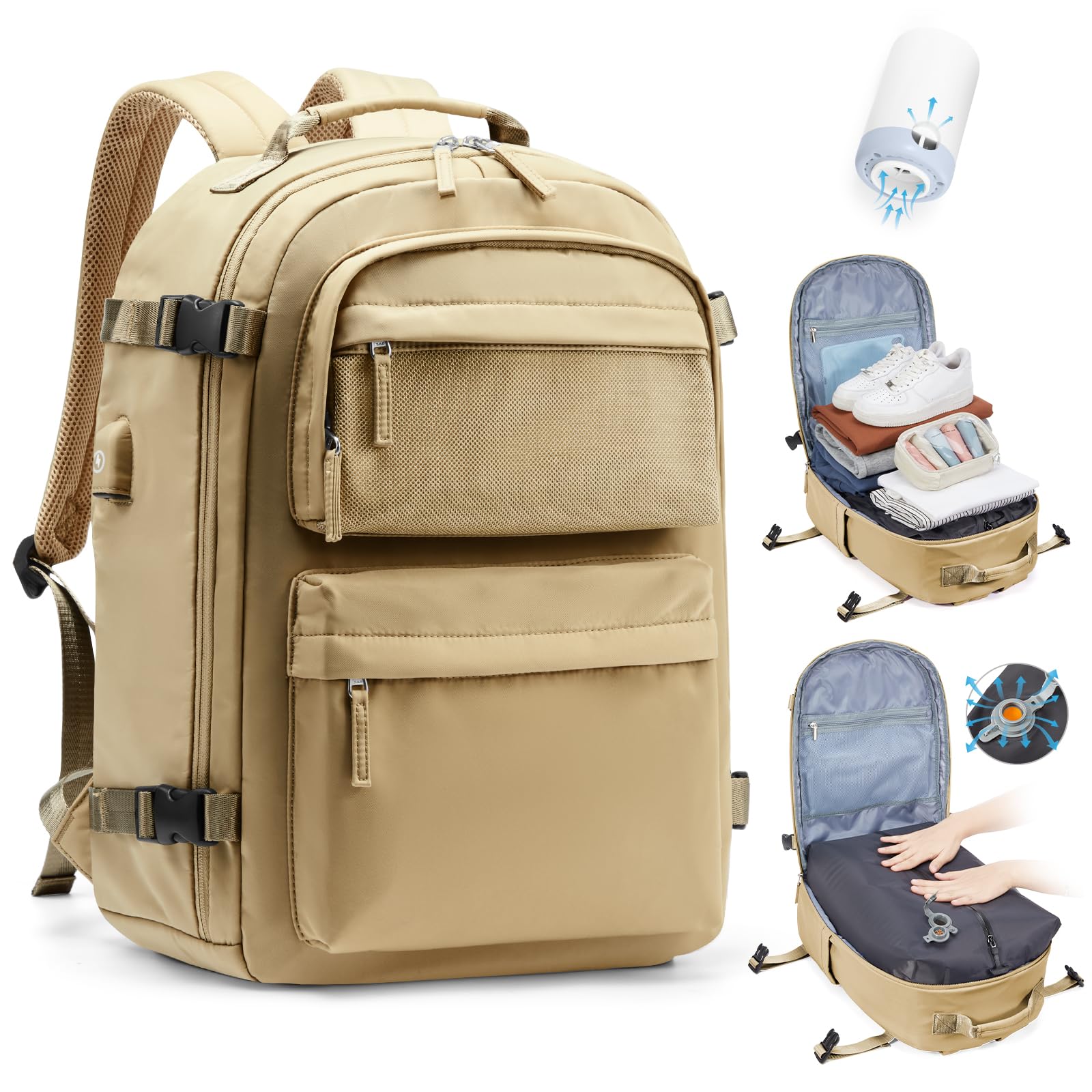 Cabin Bags for Travel, Underseat Carry on Hand Luggage Backpack for Women Airplane Approved Travel Backpack Personal Item Travel Bag 14 inch Laptop Backpack for Business Casual Work Beige — view 40