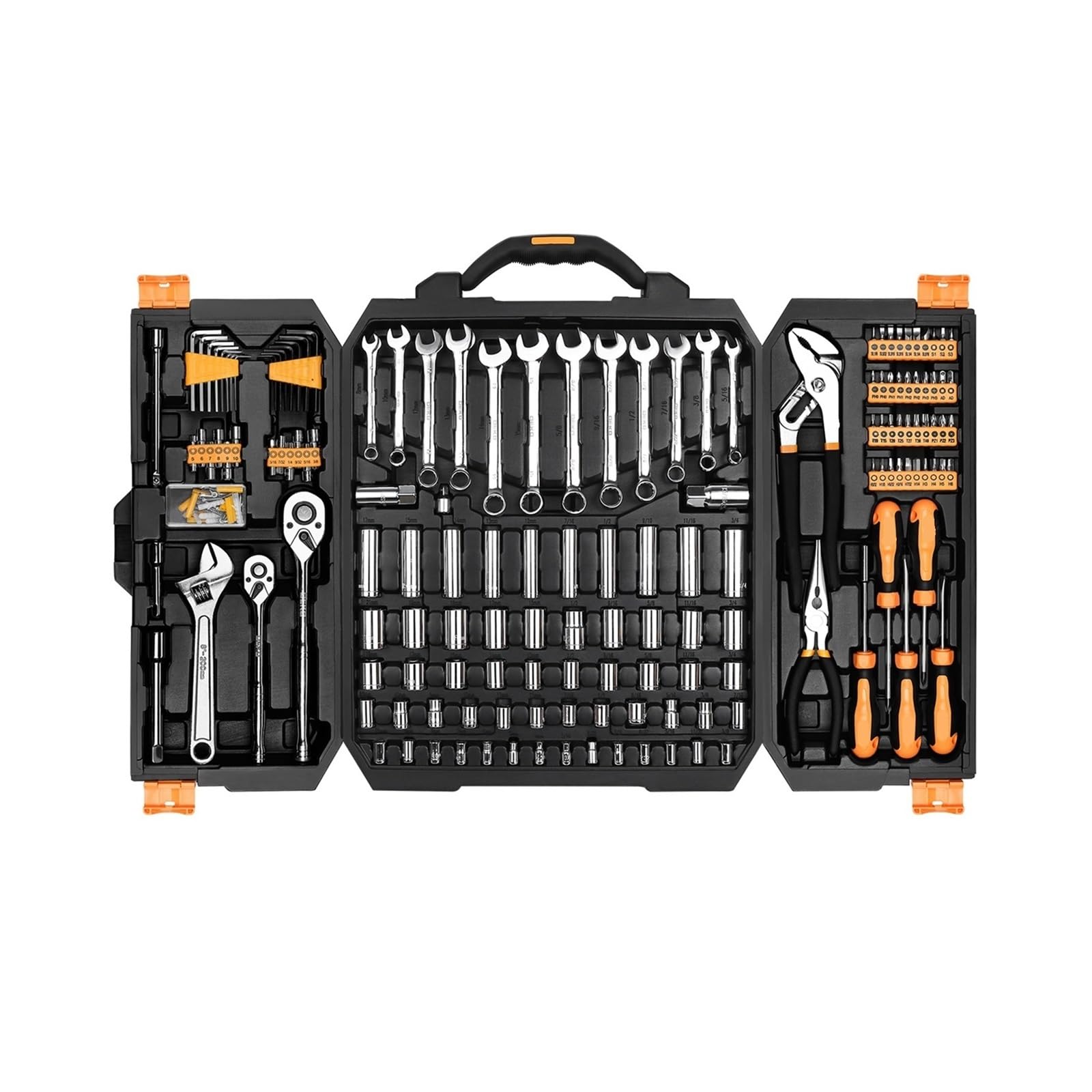 Ycenjepsaz 192Pcs 198Pcs Professional Car Repair Tool Set Ratchet Spanner Screwdriver Socket Mechanics Tools Kit W/Blow-Molding Box(192Pcs)