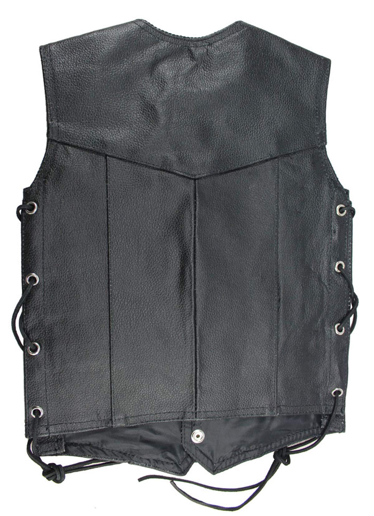 EURO STARS Kinder Button Lederweste, Leather Vest black (S, Schwarz)