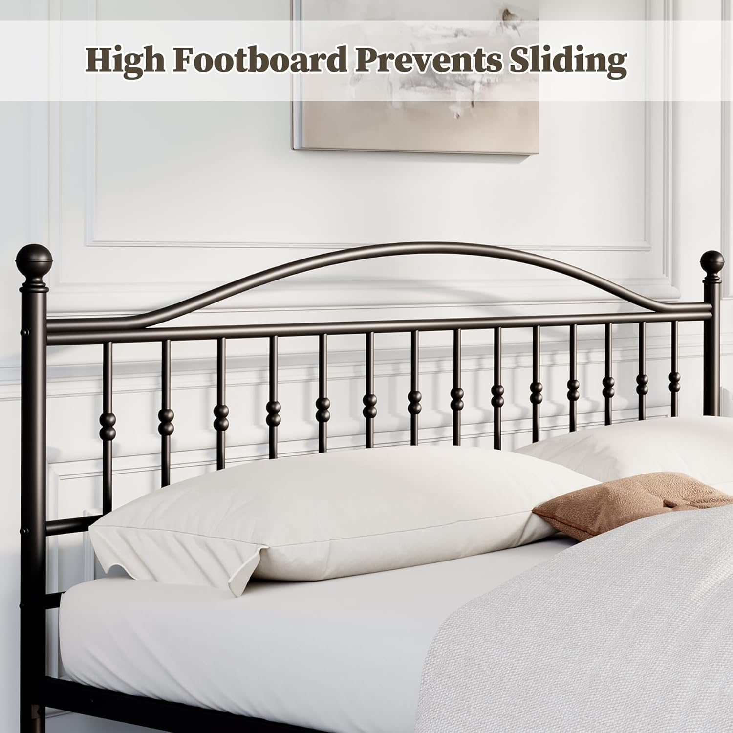 Garvee King Size Metal Bed Frame with Vintage Circular Headboard and Footboard, Heavy-Duty Iron Platform Bed, No Box Spring Needed, Noise-Free and Easy Assembly, Black - Image 3