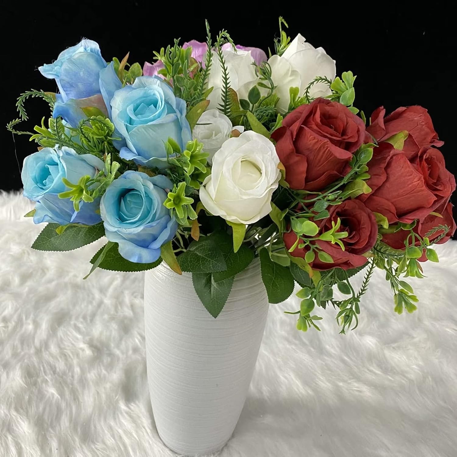 1 Pack Artificial Rose Silk Flower Indoor - 7 Heads Fake Faux Green Valentine Wedding Flowers Artificial with Stems for Wedding Home Party Shop Baby Shower Decor