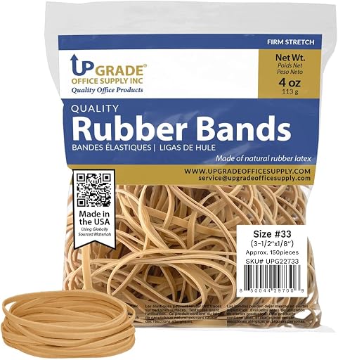 Upgrade Office Supply UPG22733 Rubber Bands, Size #33 (3-1/2” x 1/8”), 150 Bands, 1/4 lb, USA