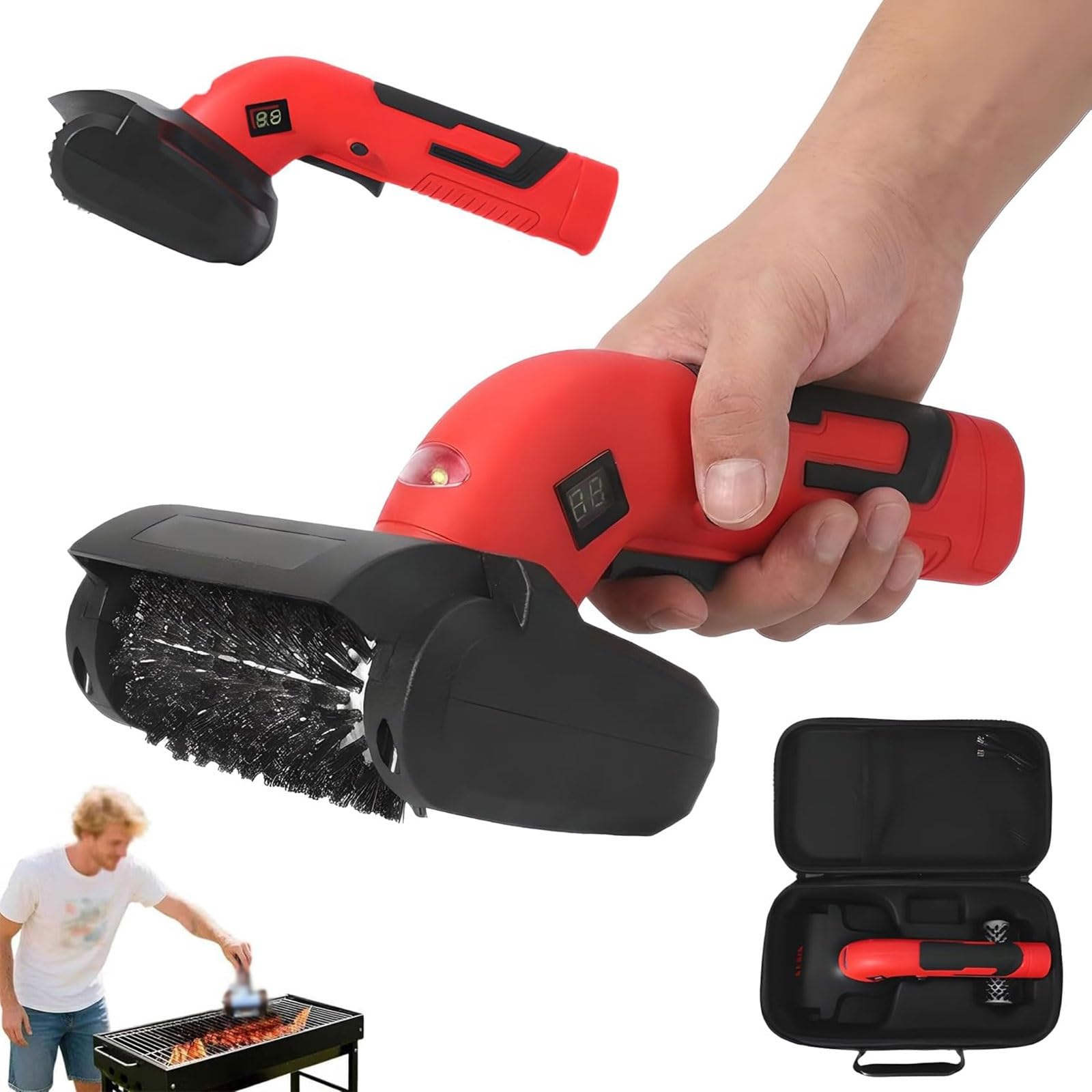 Cepillo eléctrico inalámbrico para Limpiar Parrillas con 2 Cabezales, Motor de 1400 RPM, batería de 4000 mAh, Accesorios para Barbacoa al Aire Libre.