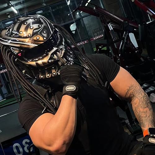 Miniatura 2 de Predator Casco de Motocicleta de Cara Completa Casco de Motocicleta con Trenza para el Cabello y Luz LED para Montar al Aire Libre o Fiestas de Club