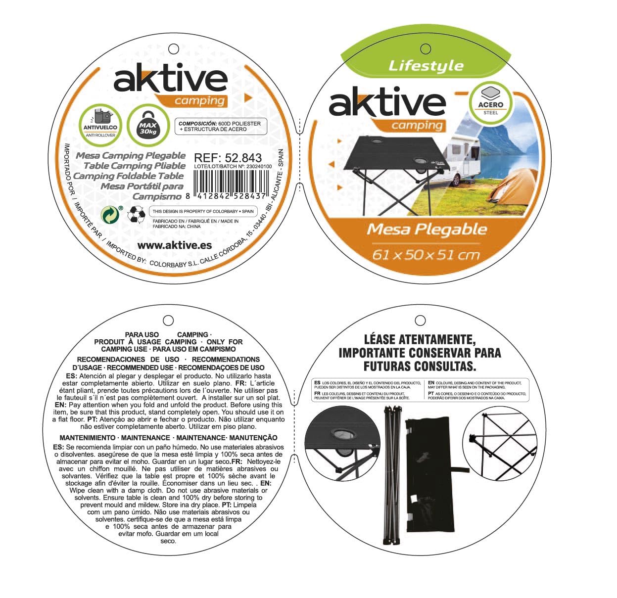 AKTIVE Pack 2 sillas Camping y Mesa Plegable (268)