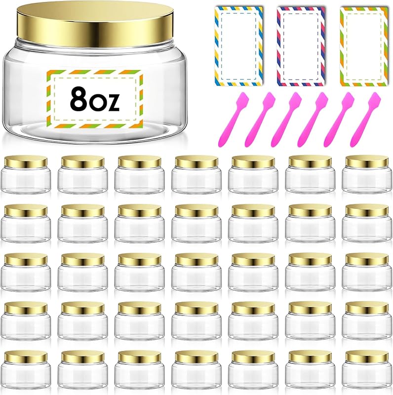 AMORIX Frascos Cosméticos Recarregáveis de Plástico Transparente com Tampa Dourada, 36 Unidades