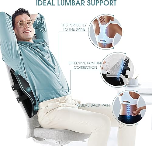 Miniatura 5 de Almohada de soporte lumbar almohadas de espuma viscoelástica con funda de malla transpirable cojín de silla de oficina que alivia el dolor de