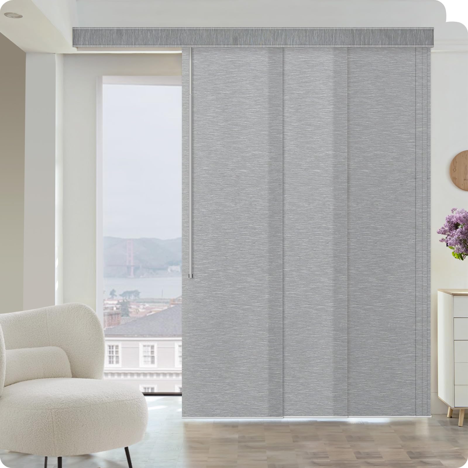 Graywind Manual Sliding Panels Light Filtering Privacy Panel Track Blinds Wand Control Window Blinds for Patio Sliding Glass Door Large Windows Width