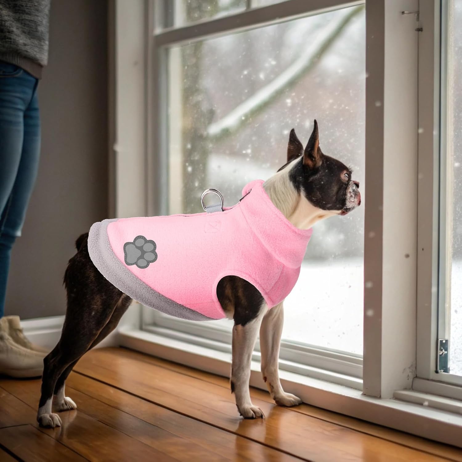 Mihachi Dog Fleece Vest Sweater Zip Up Warm Pullover Step-in Dog Jacket with Dual D-Ring Leash, Winter Cold Weather Reflective Coat Clothes Hoodie for Small Medium Dogs Puppy Cat Boy Girl, Pink XS - Image 7