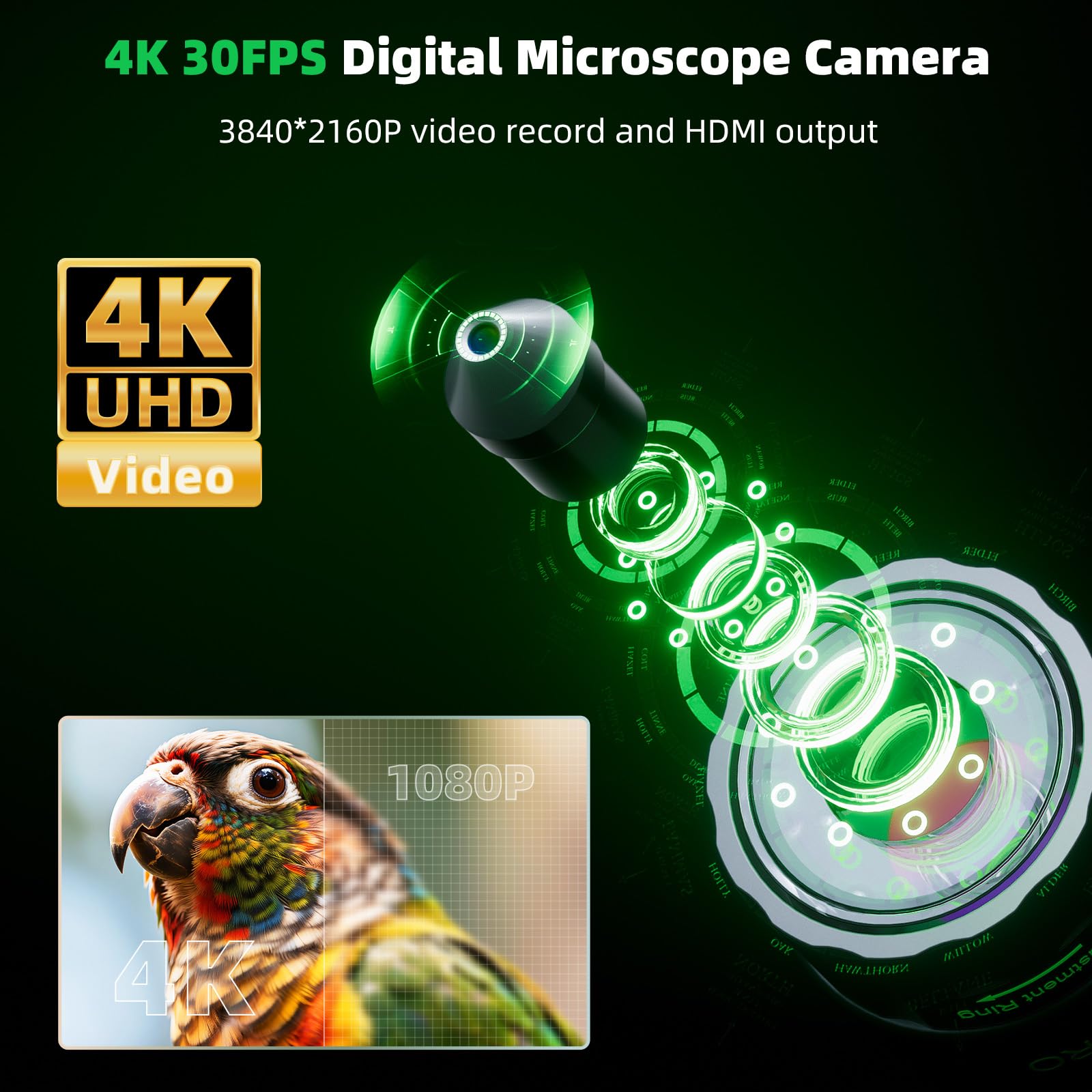 Microscopio digital HDMI 4K para monedas, video UHD 3840P, cámara de microscopio 4K de 1200X con pantalla de 5 pulgadas, lupa de monedas de mano para adultos, 8 luces LED, soporte de metal
