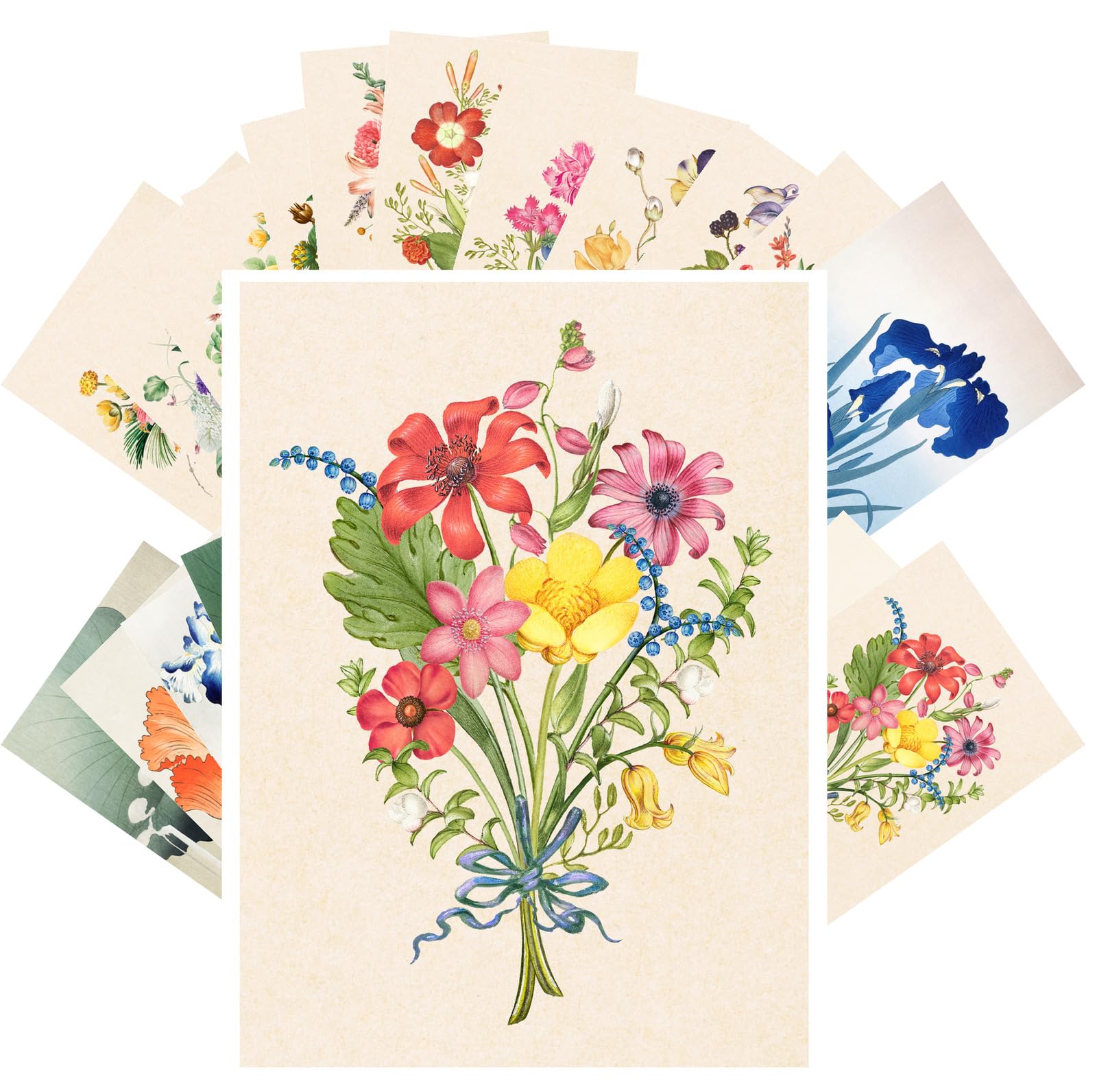 PIXILUV Vintage Postcards (24 pcs 4"x6" each) Lovely Simplistic Illustrations of Pretty Flowers Vintage Postcards Retro Greeting Card Book