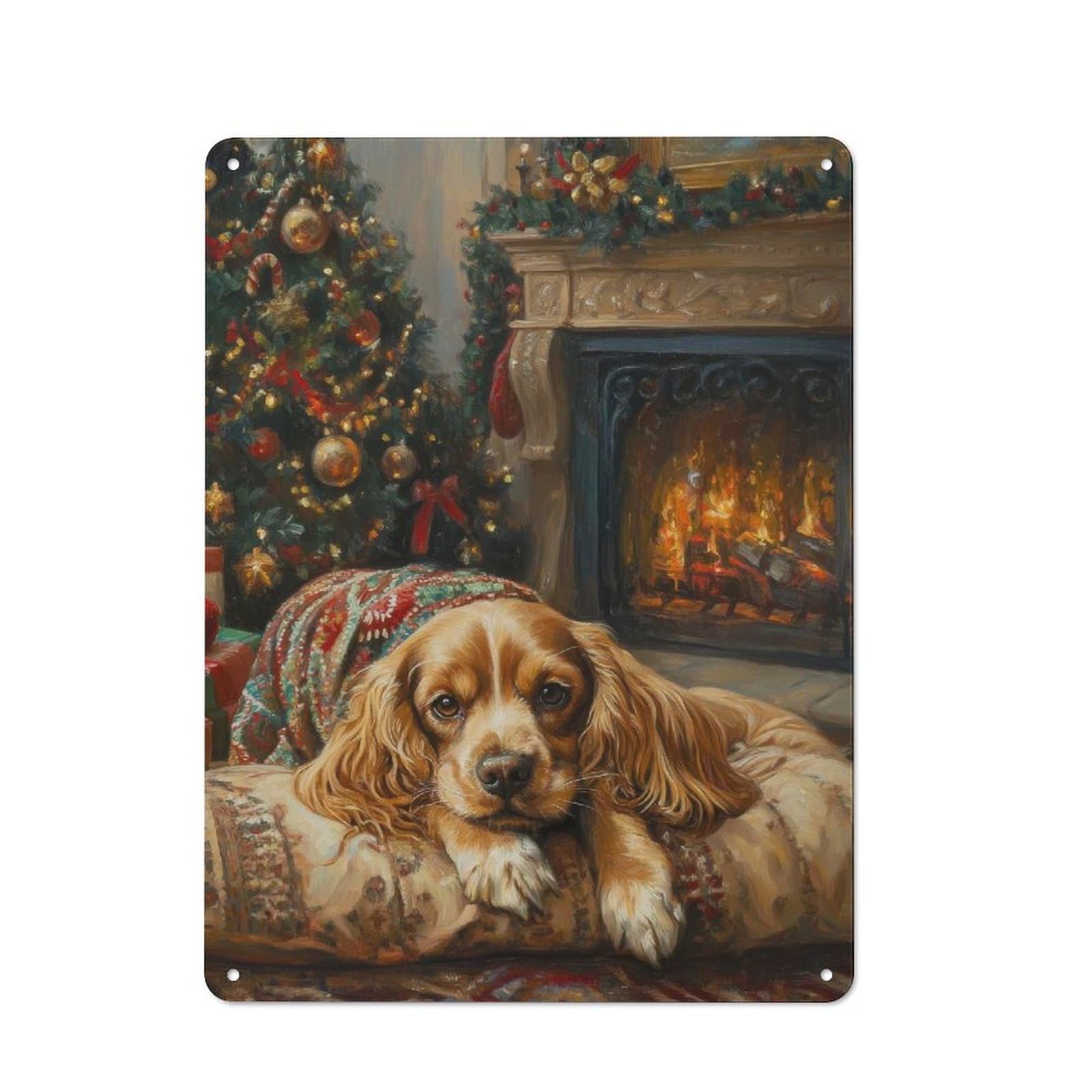 Junmoney Cavalier King Charles Spaniel Christmas Paint Ing Vintage Metal Sign 40X30cm, Bistro Style Shop Wall Decor For Cafe, Bistro, Bakery Or Restaurant