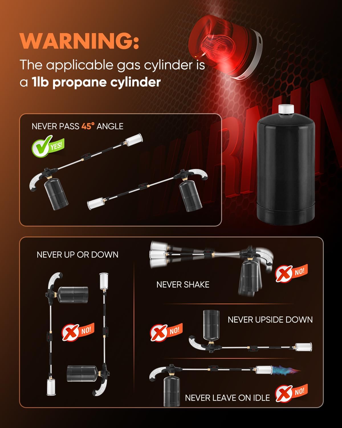 Saker Propane Torch Weed Burner – 45,000 BTU Flame Thrower with 30" Curved Handle, Comfort Grip, Heavy Duty Propane Torch for Weed Control, Ice Melting, Snow Removal (Propane Tank Not Included)