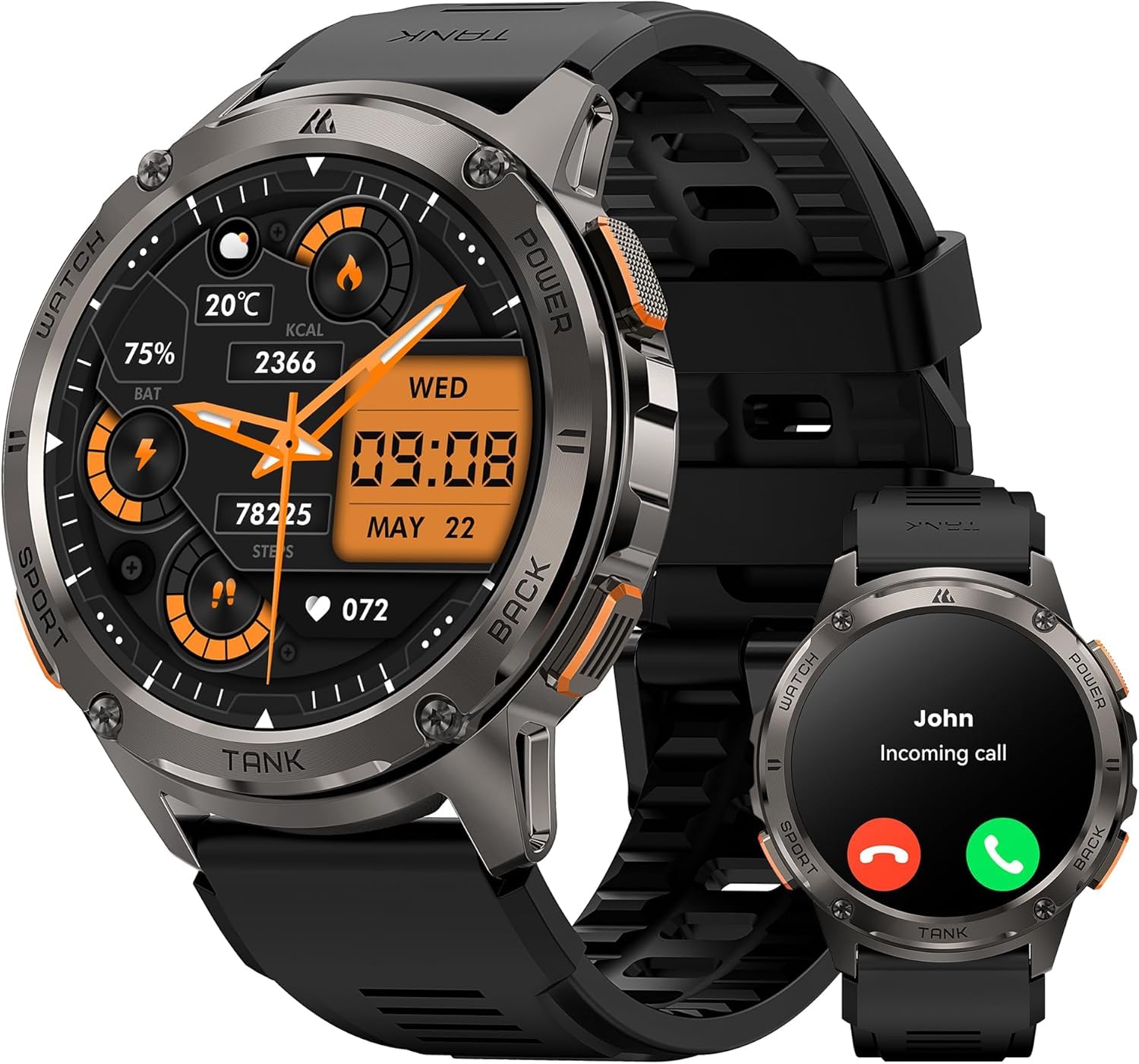KOSPET TANK T3 Smartwatch Herren, 60 Tage Akkulauf, 50m wasserdicht, militärgetestet, Vollmetallgehäuse, 1,43" AMOLED