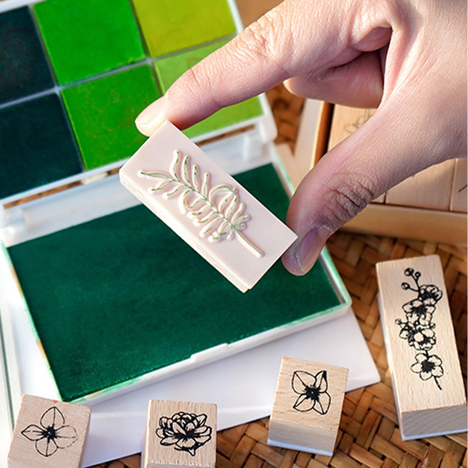 Timbri in Legno Fiori 22 Pezzi, Set di Timbri Decorativi per Scrapbooking