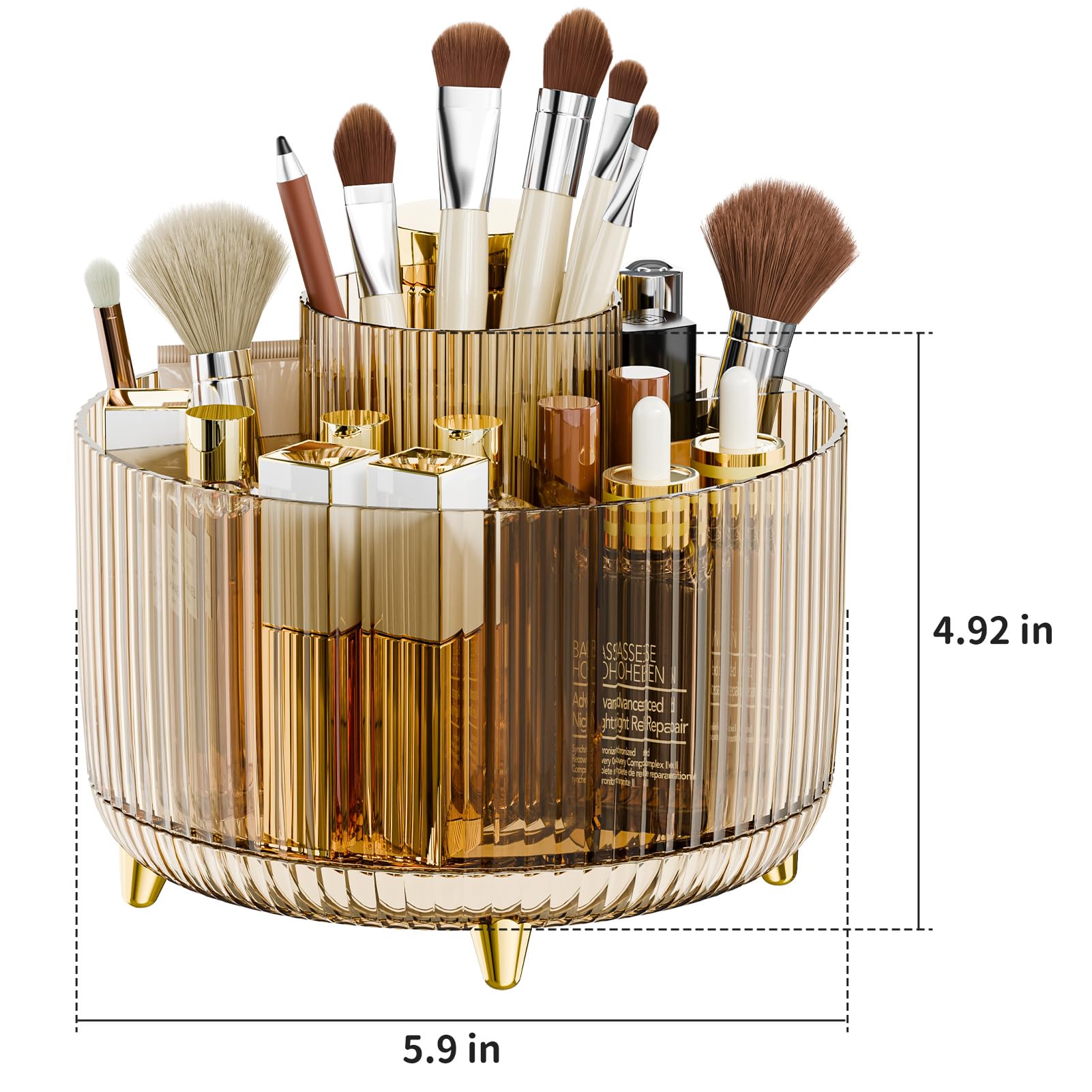 fanado 360° Rotating Makeup Organiser, Makeup Brush Holder, 5 Compartment Makeup and Skincare Storage for Vanity Desktop - Image 3