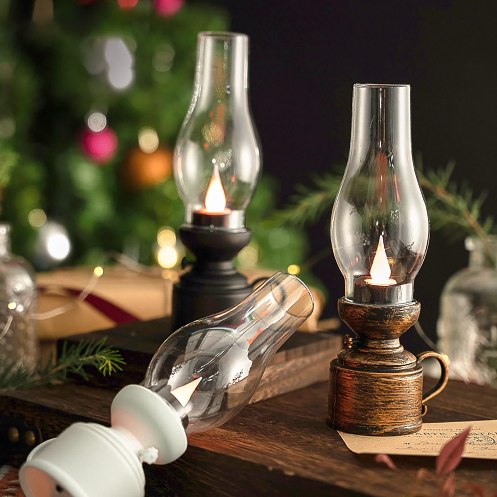 Lampa naftowa LED w stylu vintage, elektroniczna świeca wahadłowa, vintage, bezpłomieniowa lampa naftowa, zasilanie bateryjne, elektroniczne światło do wnętrz lub stołu, dekoracja