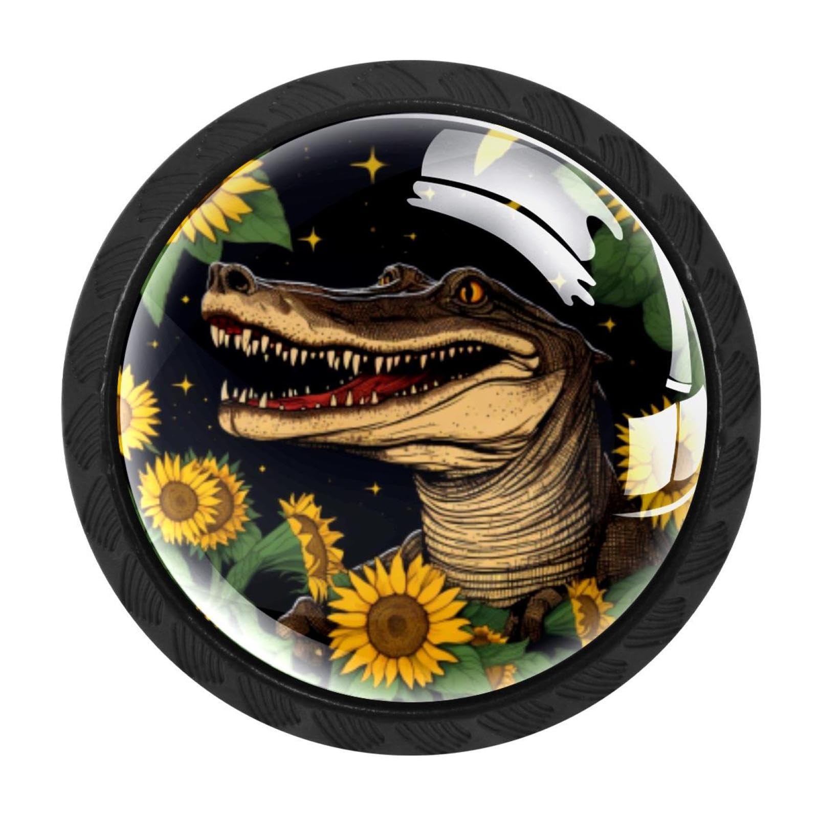 CHENZZZZ 4 Pack Black Crocodile Starry Sunflower Cabinet Pulls with Screws, Kitchen Cabinet Knobs Hardware