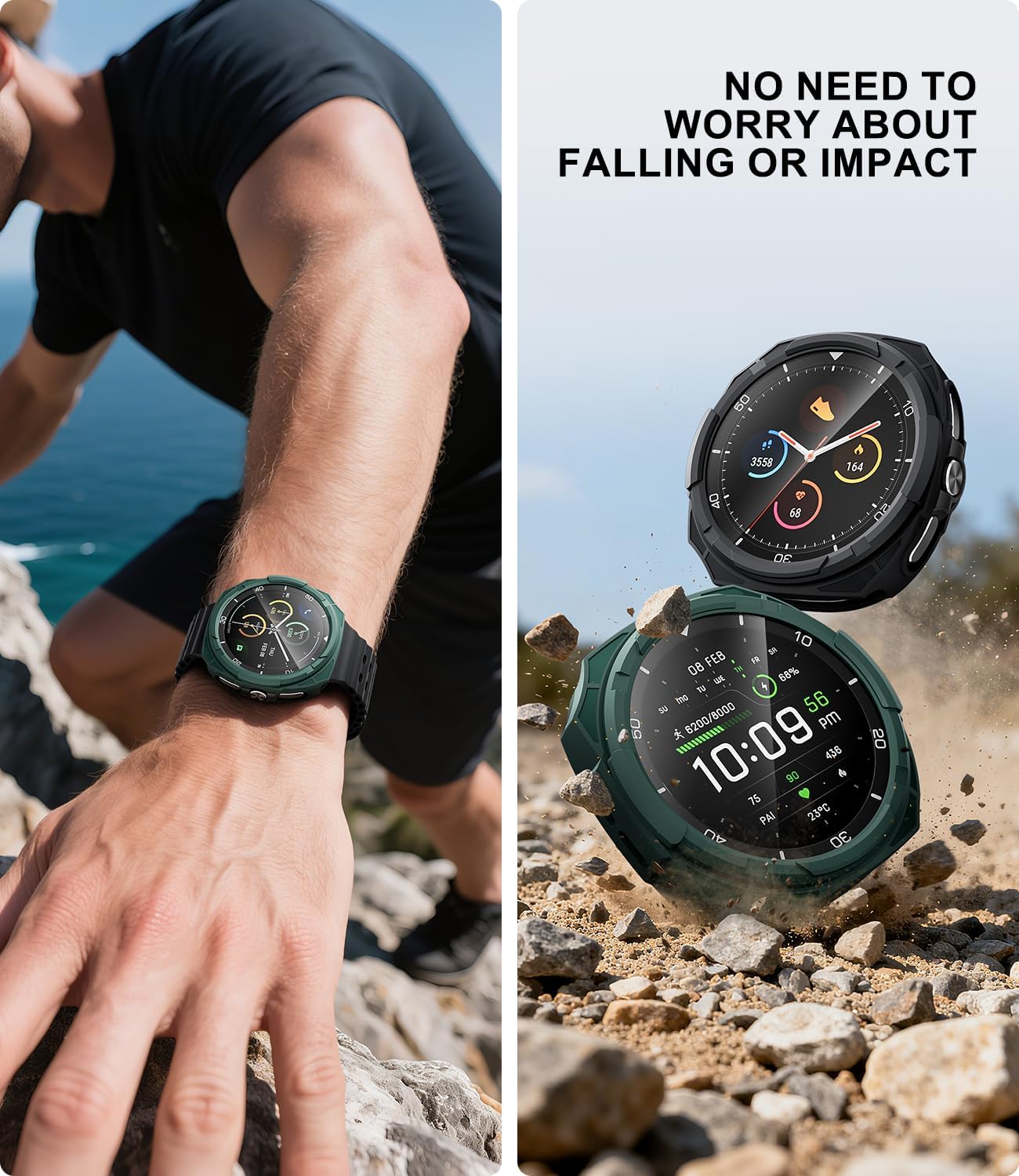 2PACK Rugged Bezel Case for Samsung Galaxy Watch 8 Classic Screen Protector 46mm - Durable TPU Bumper Face Cover + 2 Tempered Glass Film for Galaxy Watch 8 Classic Accessories