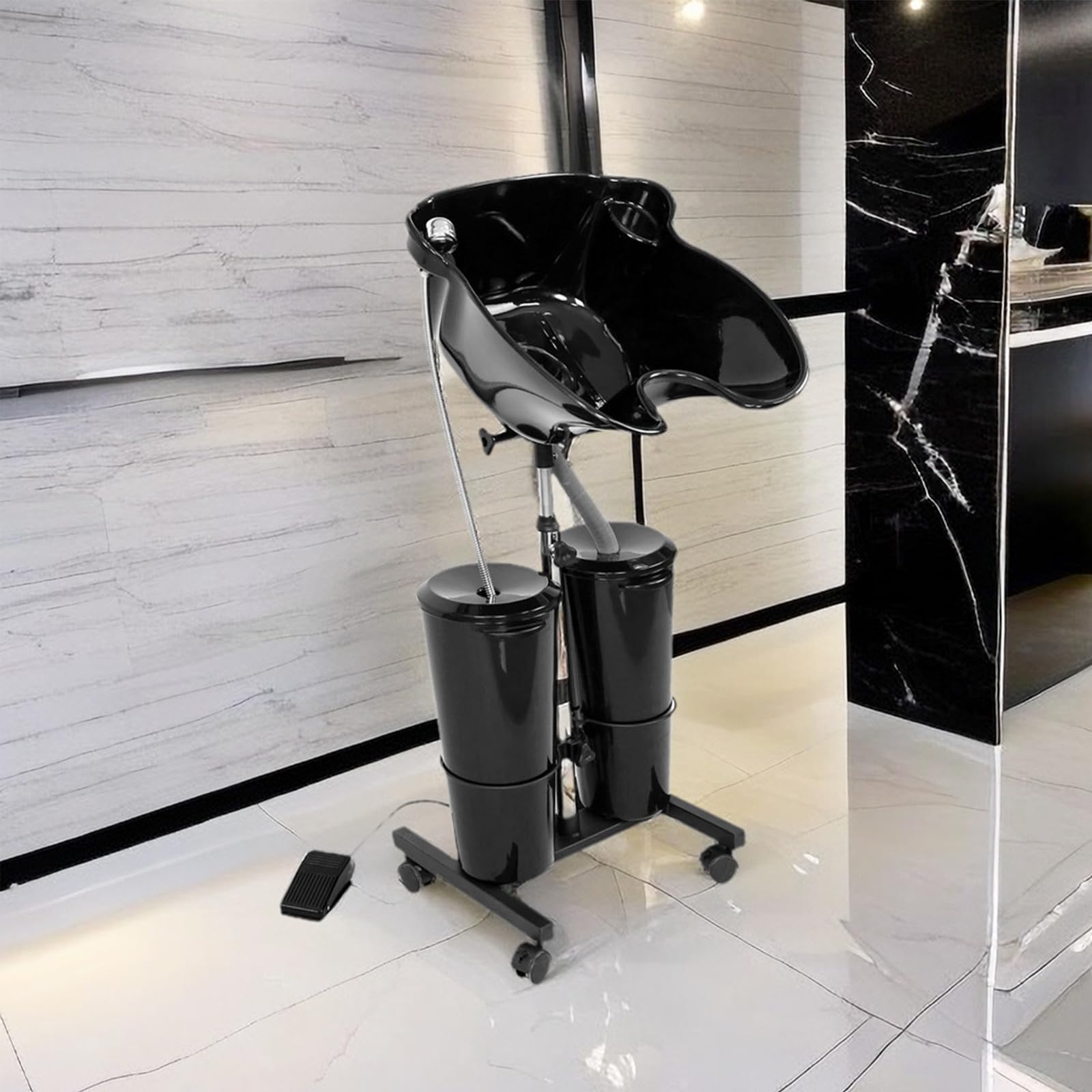 Mobiles Haarwaschbecken Friseur Waschbecken mit Brause, Höhenverstellbar Zuhause Rückwärtswasch Salonbecken für Friseursalon Altere Menschen mit 2 Eimern und Pumpe