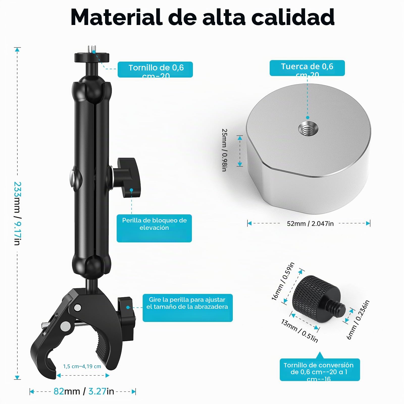 XLTTYWL Pole Mount Kit Starlink Mini 2025, adaptador de trípode de aluminio 1/10.2 cm-20 y 3/20.3 cm-16, abrazadera ajustable para StarLink Mini Dishy RV, cámper