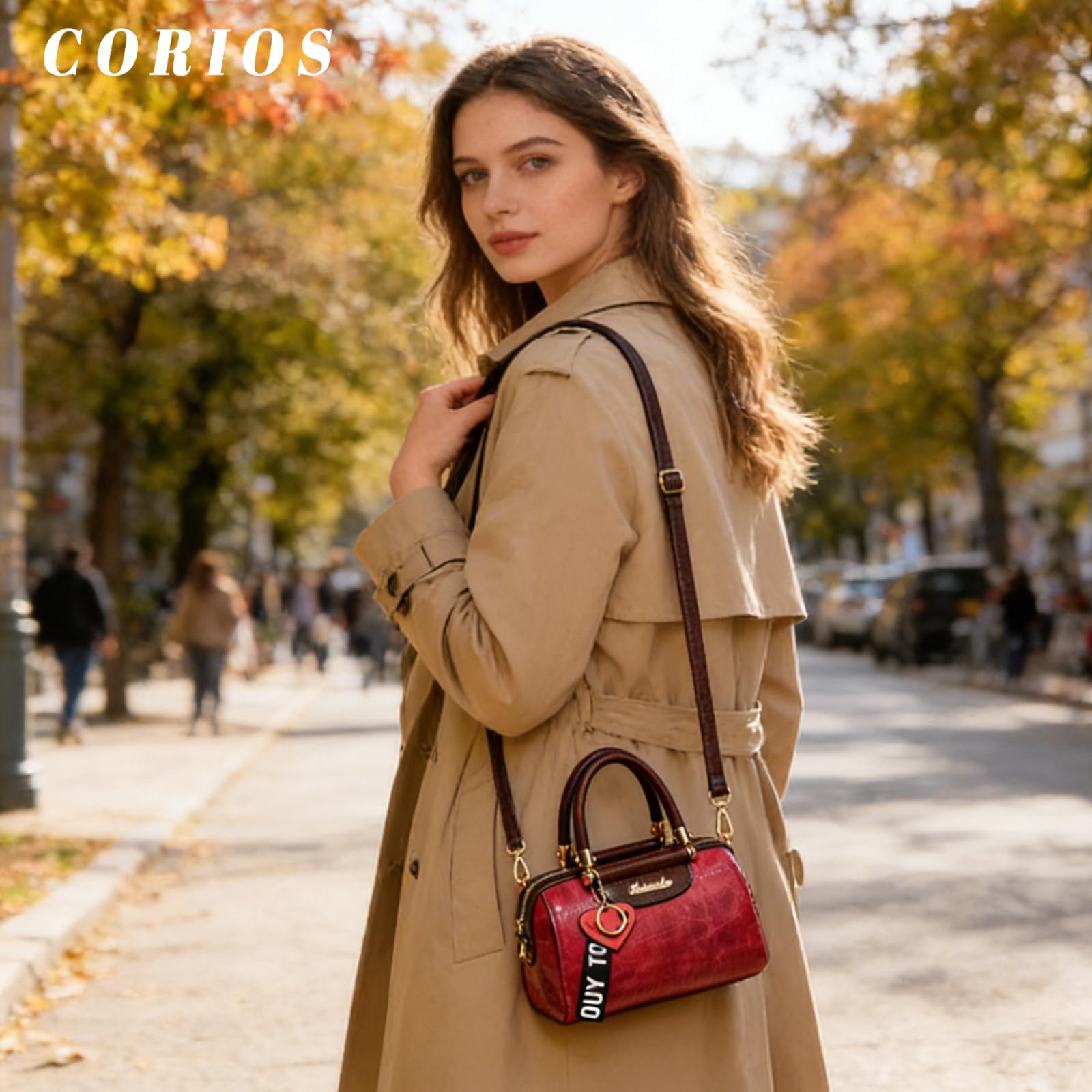 Moda Bolso Boston para Mujer Bolsos de Hombro Bandolera con Colgante Corazón PU Cuero Bolso de Mano Bolso Cruzados con Textura Piedra Elegante Tote para Trabajo Compras Citas Viajes Rojo