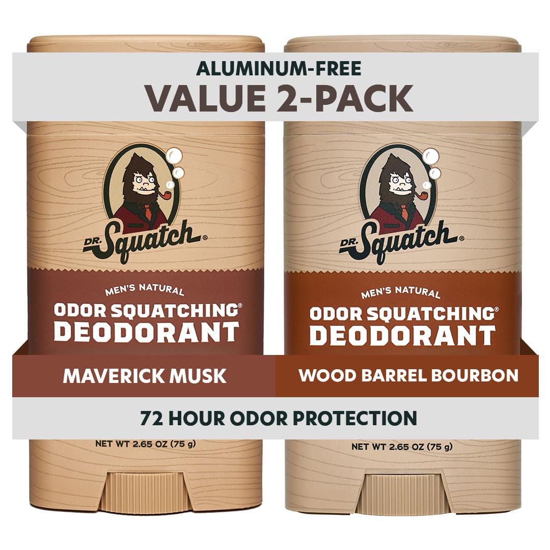 Dr. Squatch Natural Deodorant for Men – Odor-Squatching Men's Deodorant Aluminum Free - Maverick Musk + Wood Barrel Bourbon (2.65 oz, 2 Pack)
