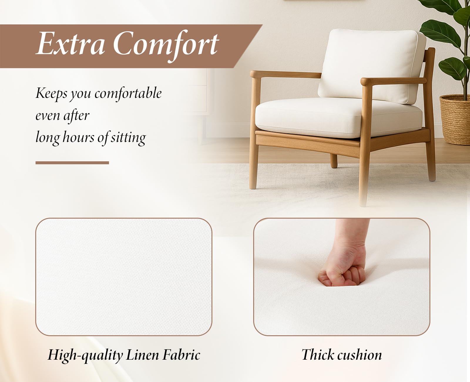 Ya-Home Poltrona Imbottita Sedia da Salotto in Tessuto di Lino Poltroncina Moderna con Struttura Legno Massiccio Sedie Imbottita con braccioli per Camera da Letto/Soggiorno, Beige