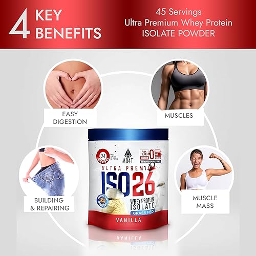 Miniatura 8 de Aislado de proteína de suero alimentado con pasto ISO26 sin edulcorantes artificiales. Endulzado naturalmente con fruta de monje, 1.6 libras, 24