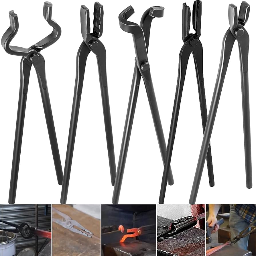 Blacksmith Tongs Set - 5PCS Forge Tongs Kit: Flat, Square