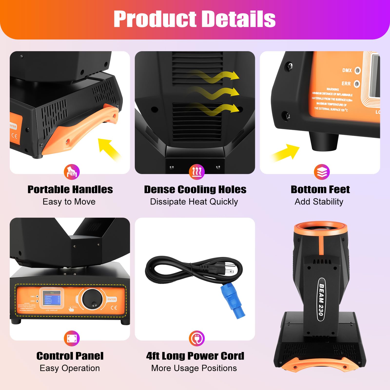 Faisceau lumineux mobile 230 W 17 Gobos RGBW 14 couleurs LED DJ avec écran TFT haute définition pour salles de banquet, discothèques, Noël, fêtes d'anniversaire
