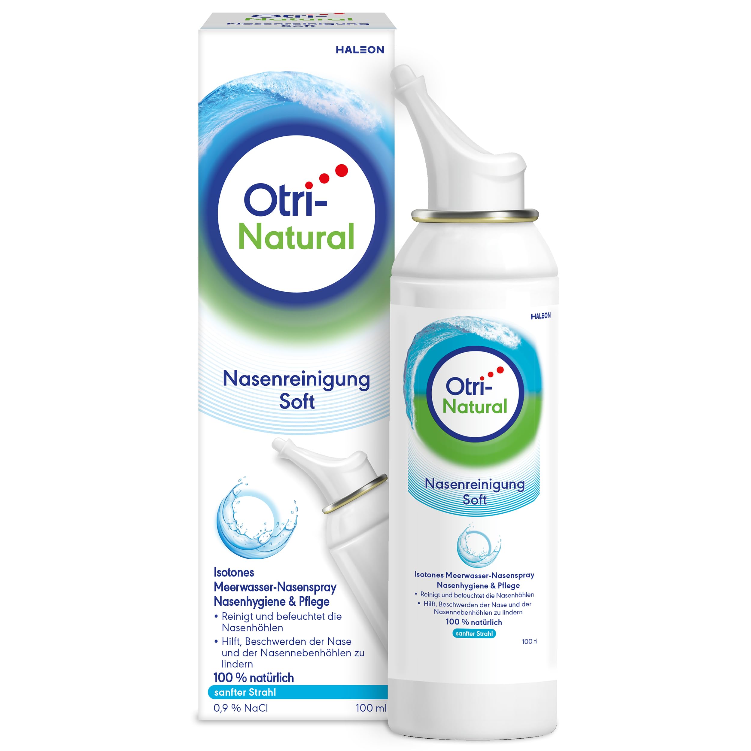 OtriNatural Nasenreinigung Soft, Nasenspülung, 100 % natürlich, Meerwasser Nasenspray, reinigt & spült Nasenhöhlen, Nasenspray, aus der Otriven-Familie, 0,9 % Natriumchlorid, 100 ml