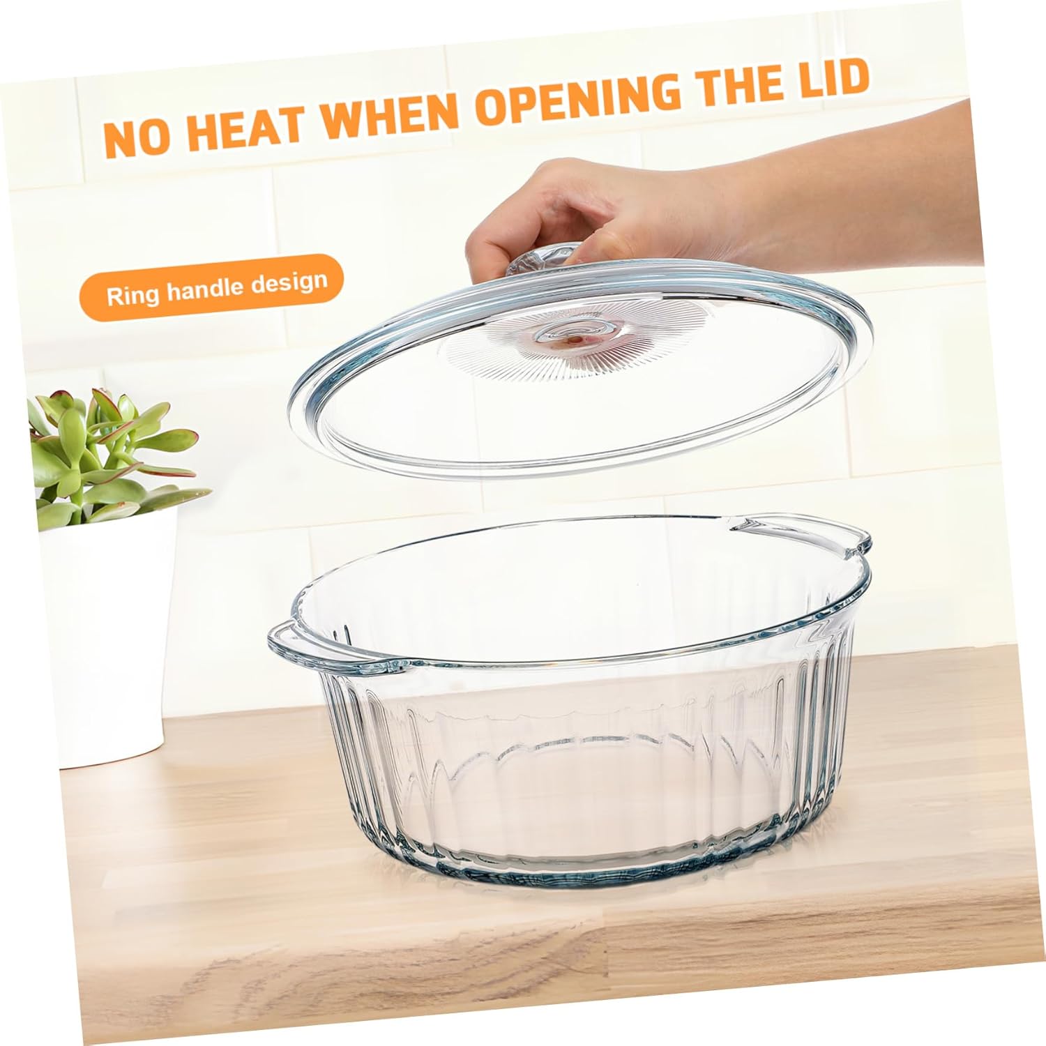 VOSAREA Round Glass Casserole Dish Lid Baking Dishes Lids Oven Pan Nonstick Cookware